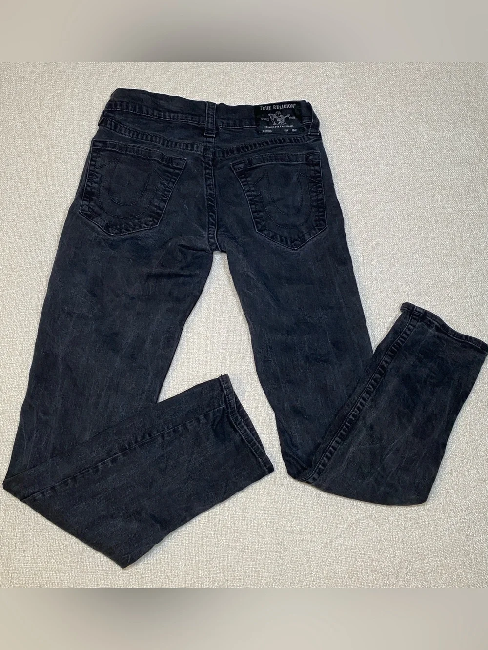 True Religion Geno Jeans Mens 31 Black Relaxed Slim Denim Pants Charcoal Wash